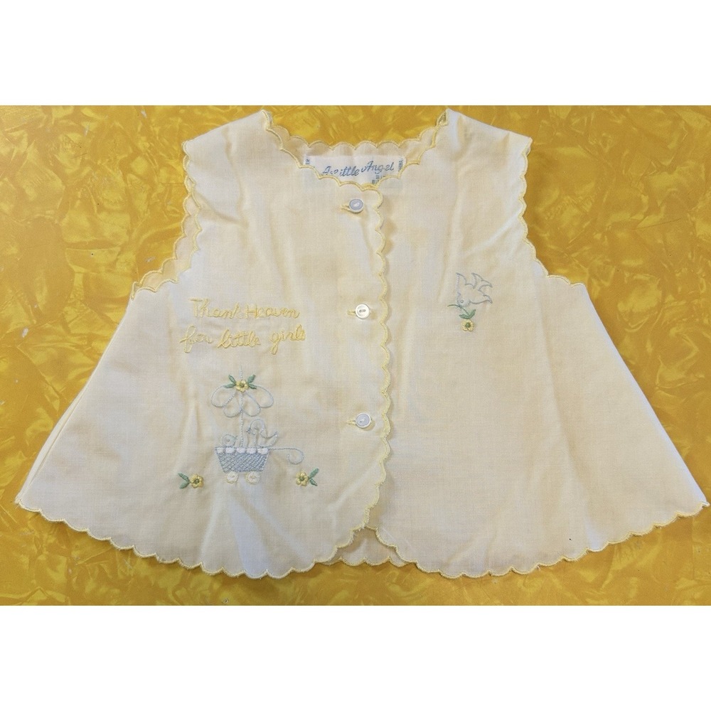 VTG Pale Yellow Infant Girls Top 0-3 Months Thank Heaven For Little Girls